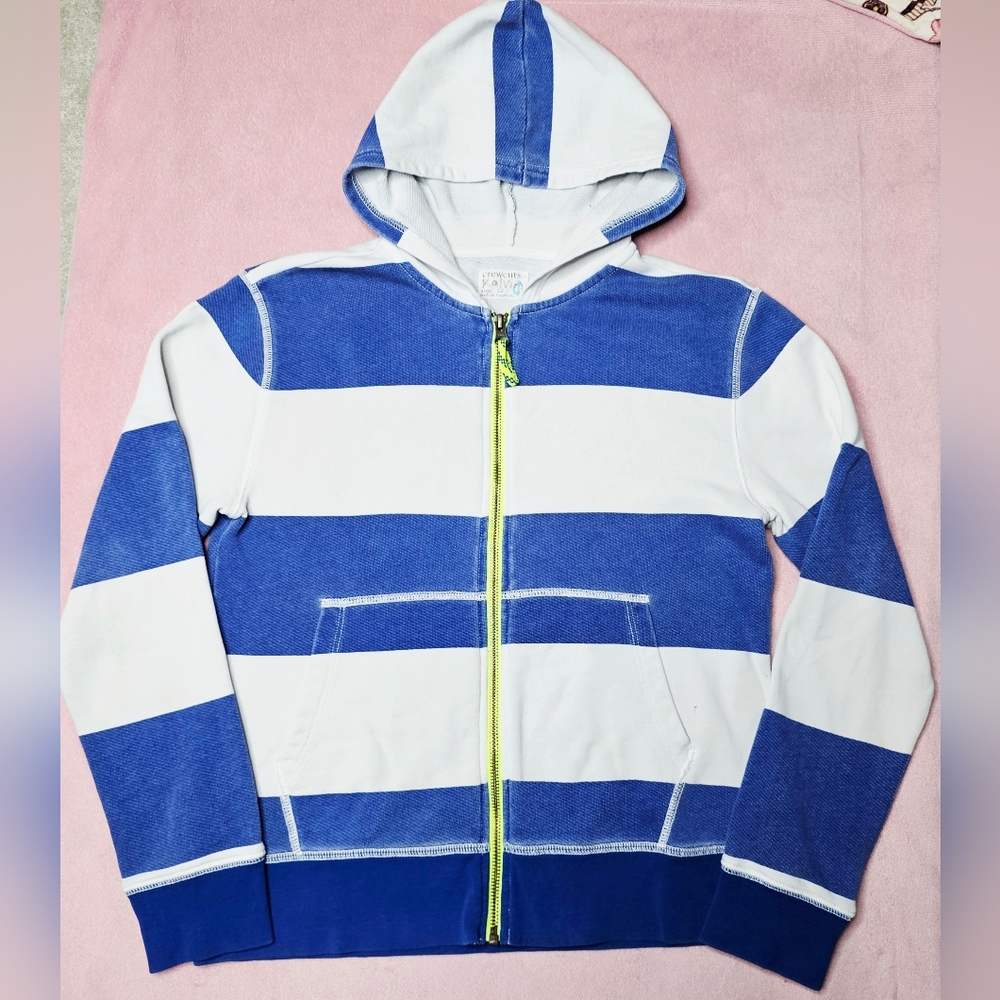 J Crew Kid's Blue and White Hooded Front-Zip Sweatshirt